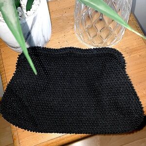 VINTAGE 1950’s Corde Bead Elegant Black Beaded Women's CLUTCH BAG PURSE